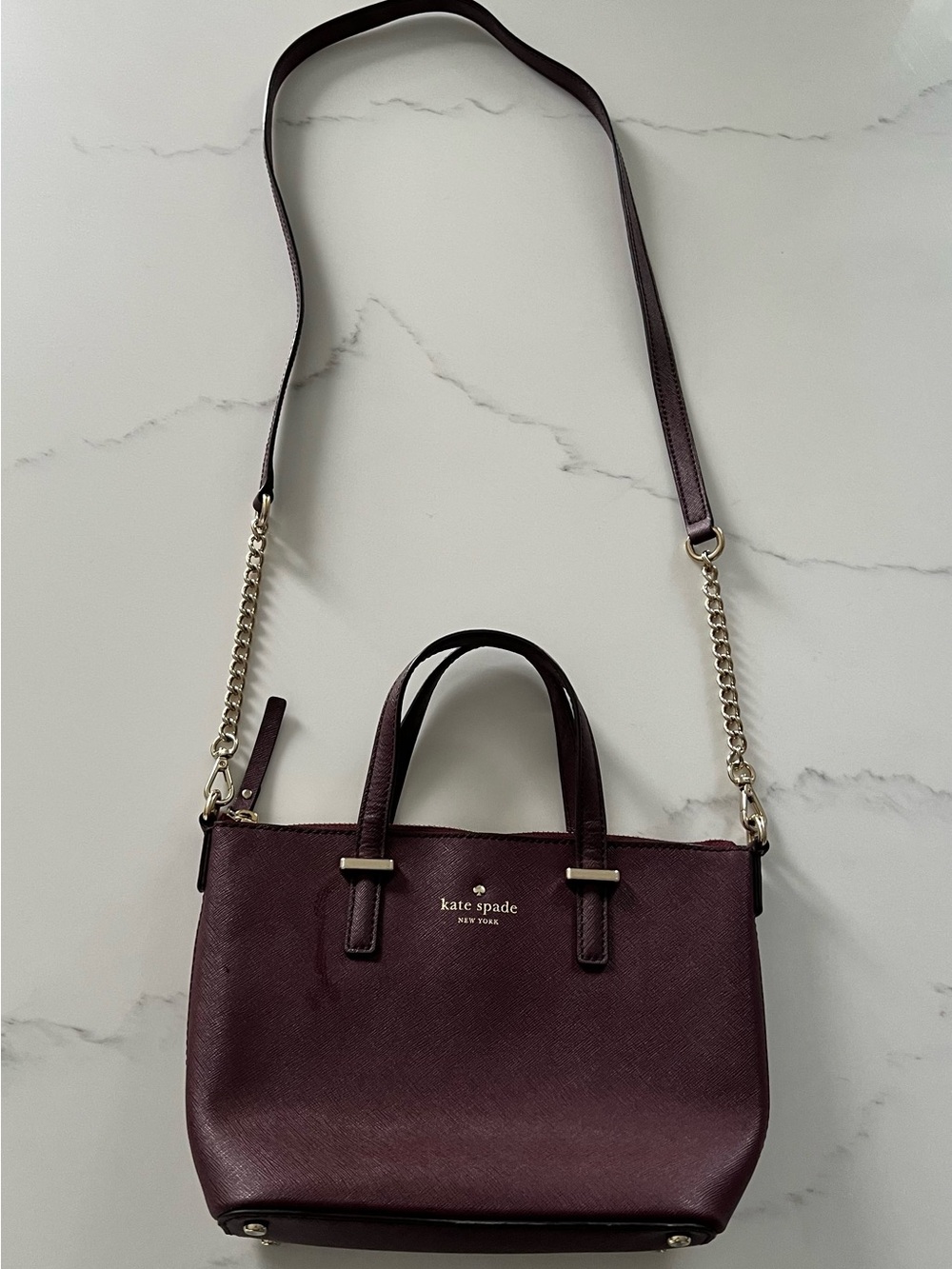 kate spade plum leather satchel with gold hardware